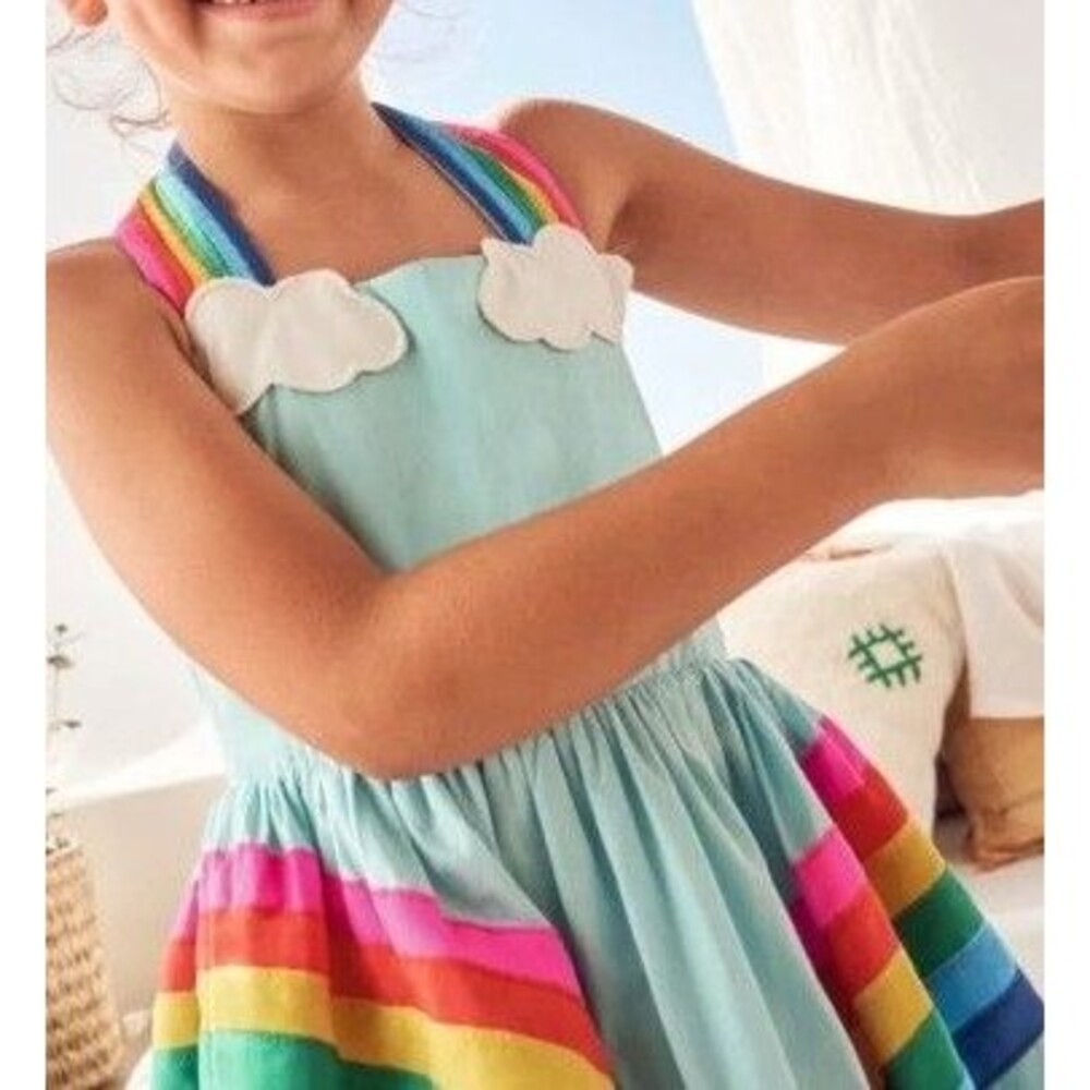 Mini Boden Girl's Blue Rainbow  Applique Halter Neck Dress  Blue size 6/7 GUC